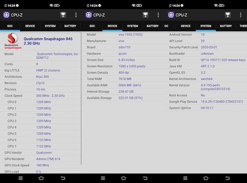 Specs Performance CPU Z vivo V19