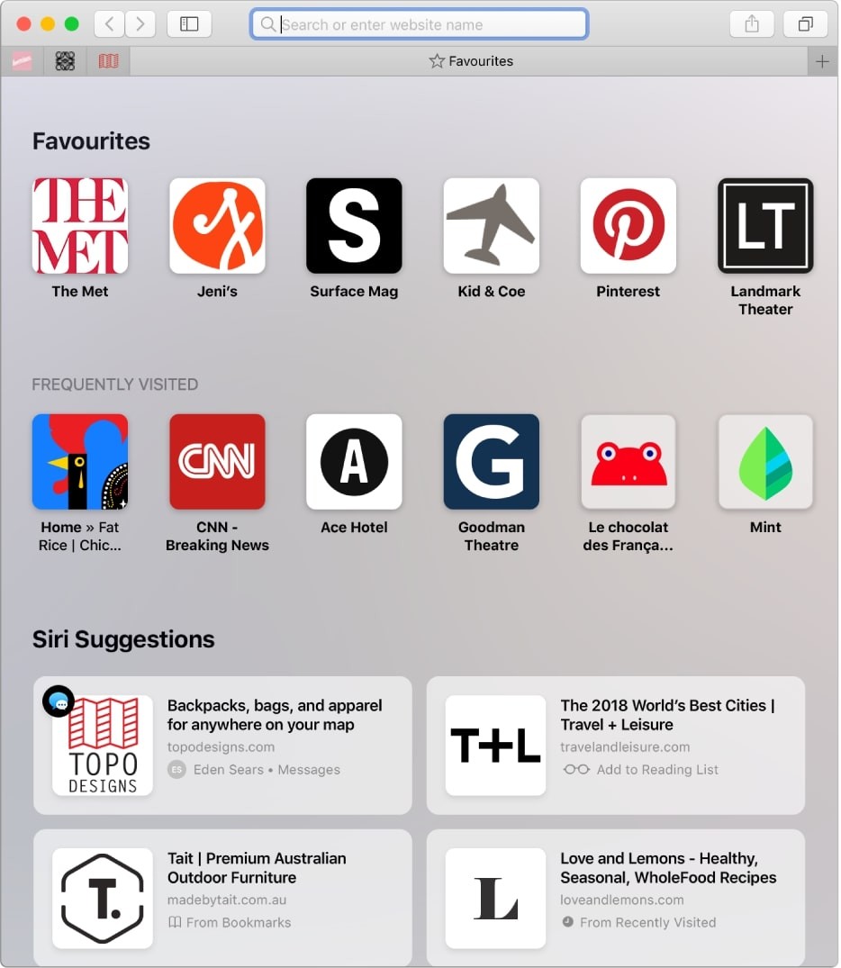 Safari Favourites Screen