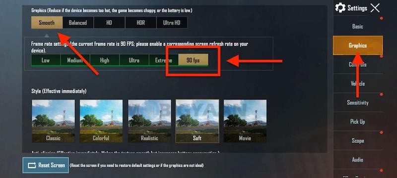 How To Run PUBG In 90 FPS OnePlus Graphics Settings