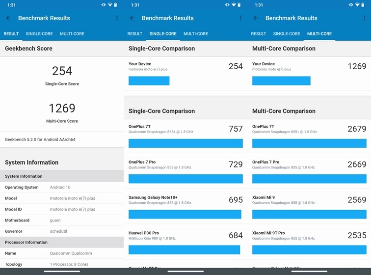 Geekbench 5 Moto E7 Plus