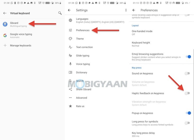 How to disable or enable haptic feedback in GBoard on Android smartphones