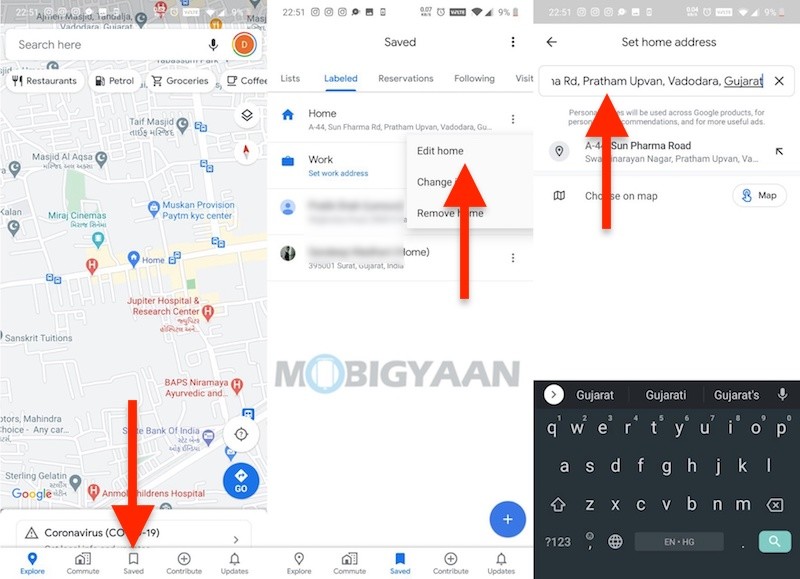 How to edit home address in Google Maps