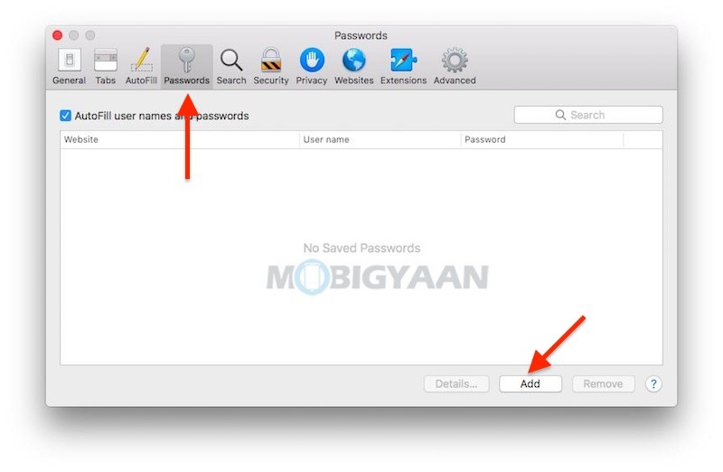 How to manually add passwords into Safari for auto login Mac