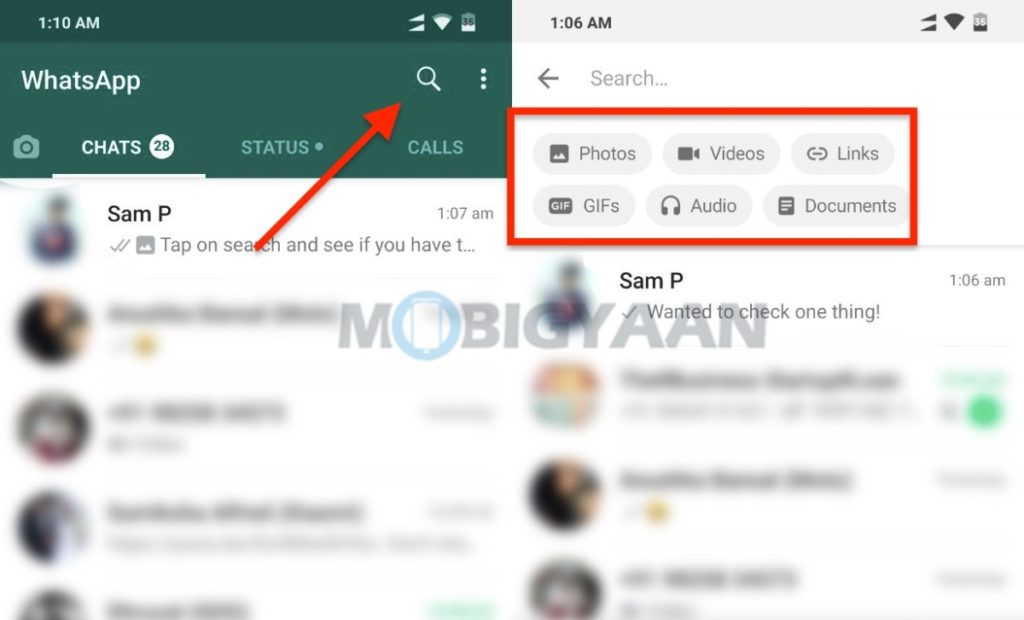 How to use search filter on WhatsApp to find photos videos documents and more