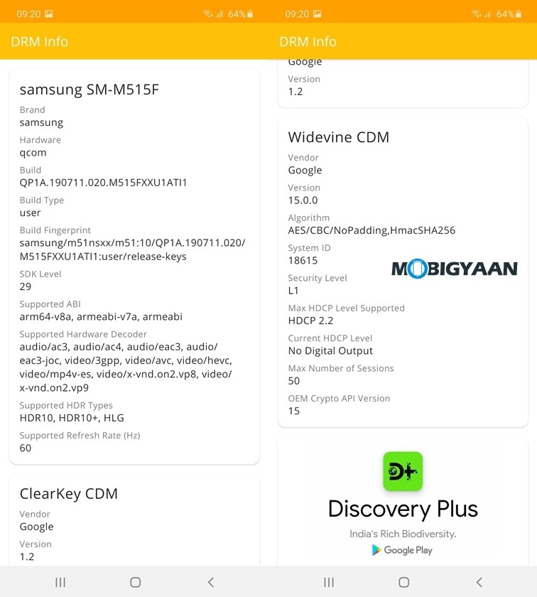 Widevine L1 Galaxy M51