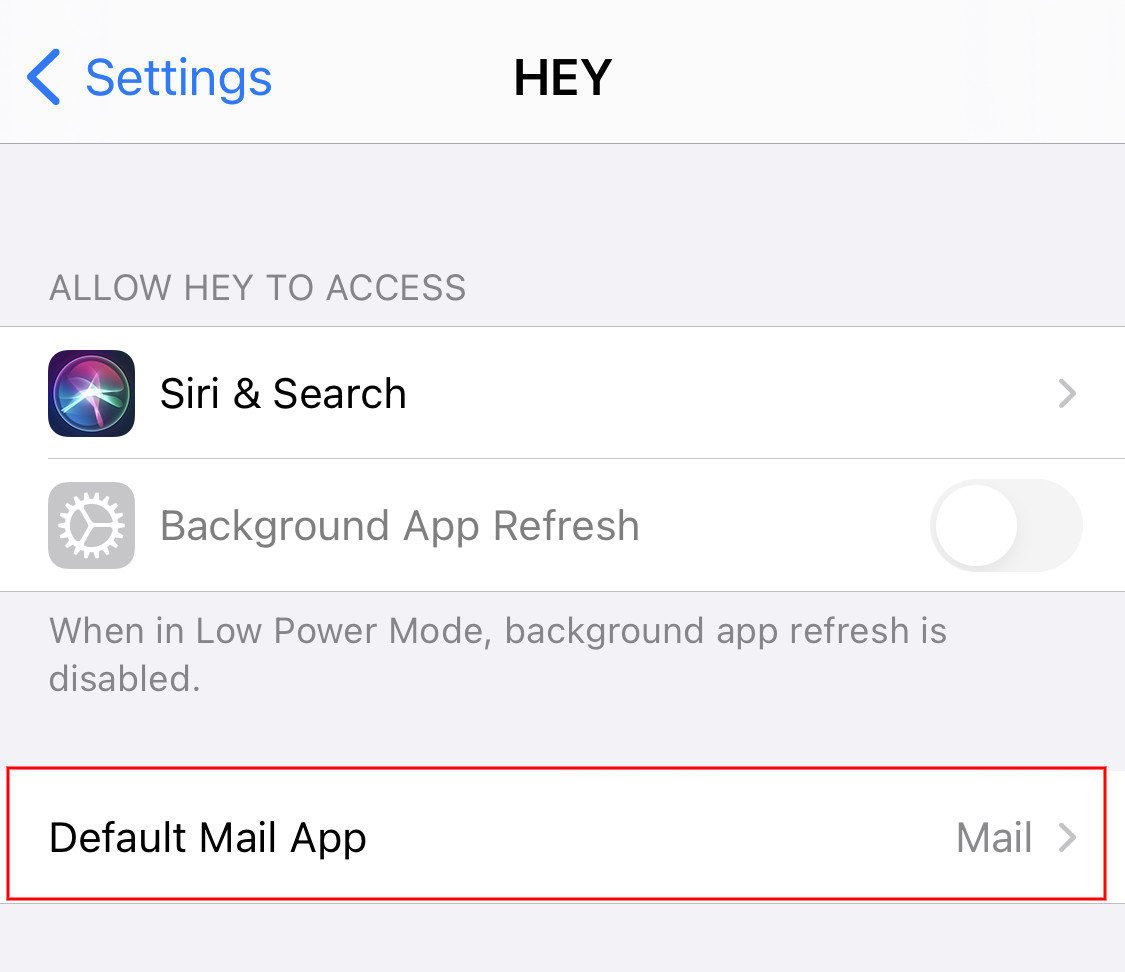 how to change the default email on my iphone