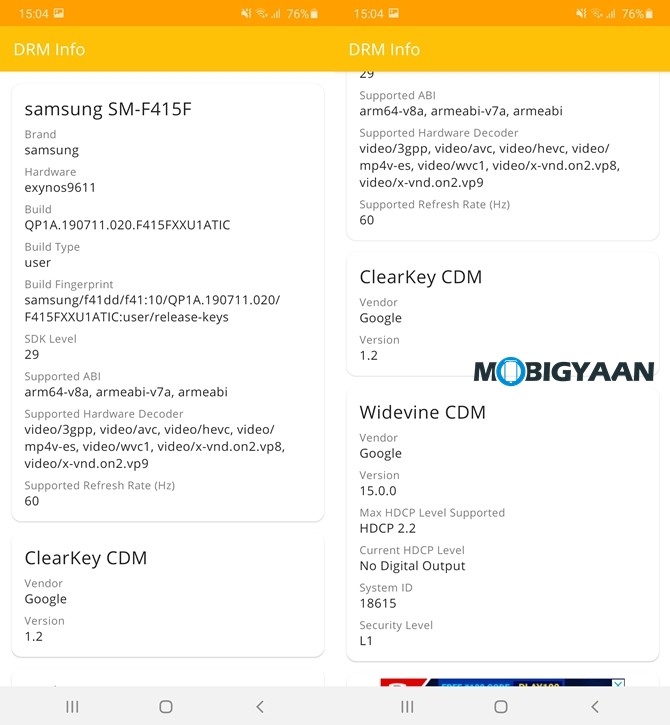 DRM Info Galaxy F41