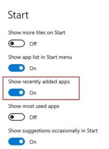 Recently Added How to remove Recently Added list from Start Menu in Windows 10