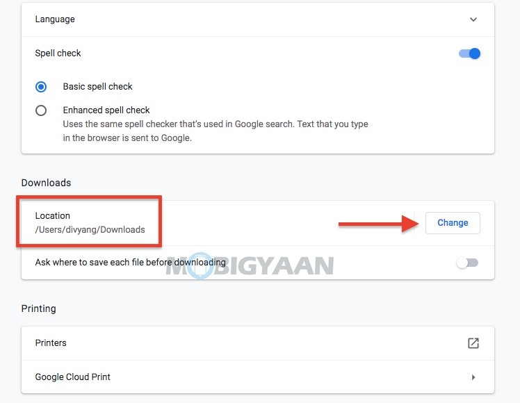 How to change download location in Chrome Browser Mac Windows 1