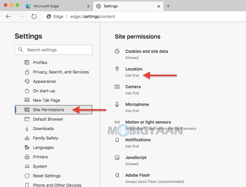 How to change site permissions in Microsoft Edge Windows 10 Mac