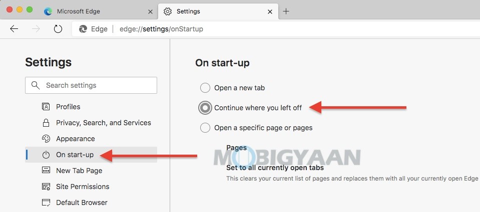 How to reopen tabs from last browsing session in the new Microsoft Edge Windows Mac