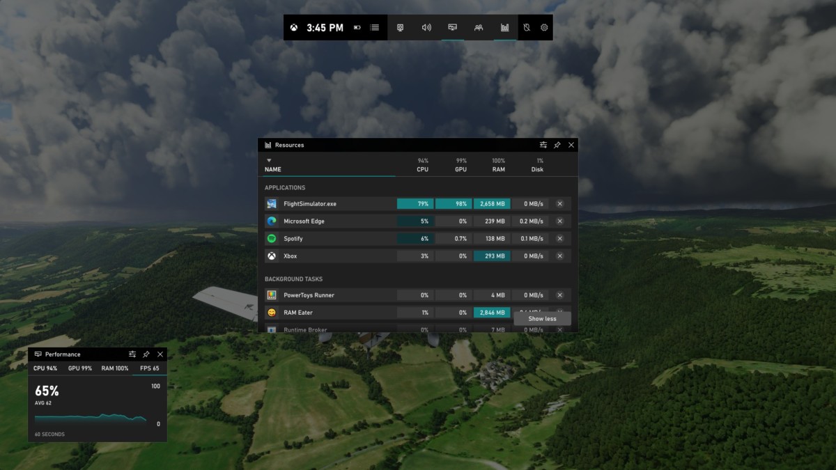 Windows 10 Xbox Game Bar Resources Widget