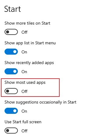 Disable Most Used Apps Start Menu