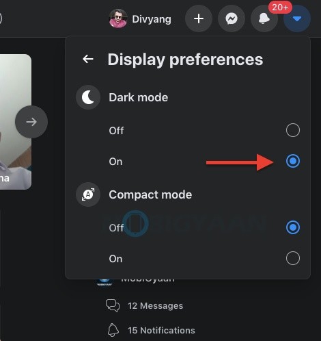 Facebook dark mode 1