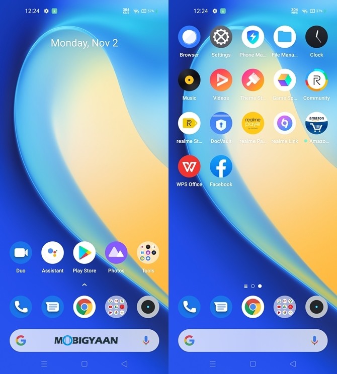 Homescreen with Preinstalled Apps Realme 7