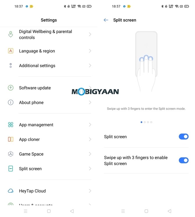 Realme UI Split Screen