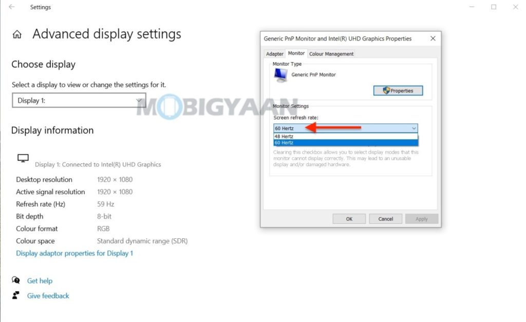 How to change the refresh rate of the display on Windows 10 4