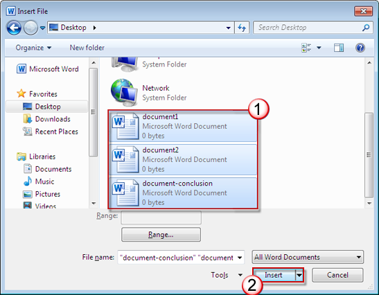 How to merge multiple Word documents in a single file 2