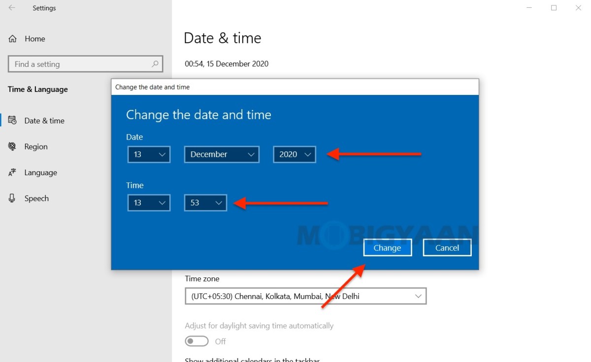 How to set or change Date and Time on Windows 10 2