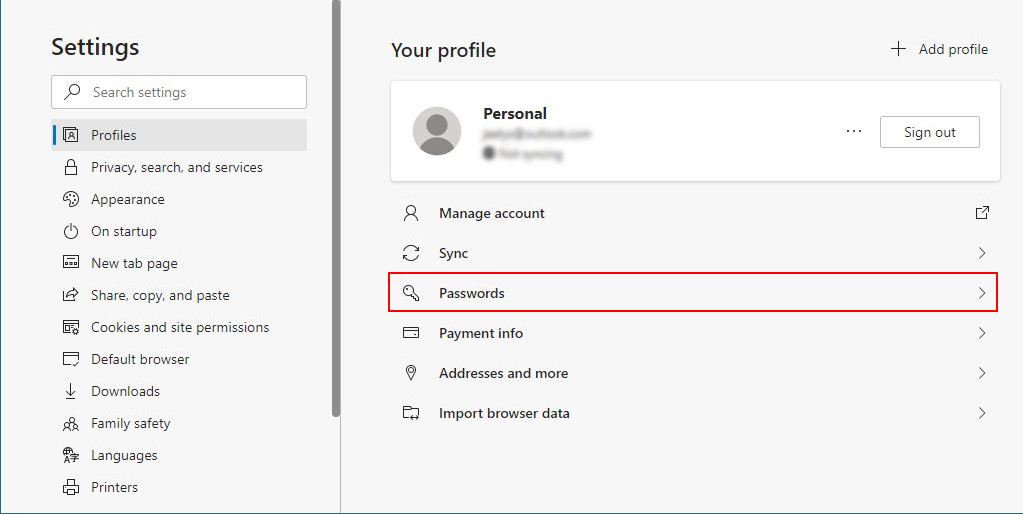 MS Edge Manage Passwords 2