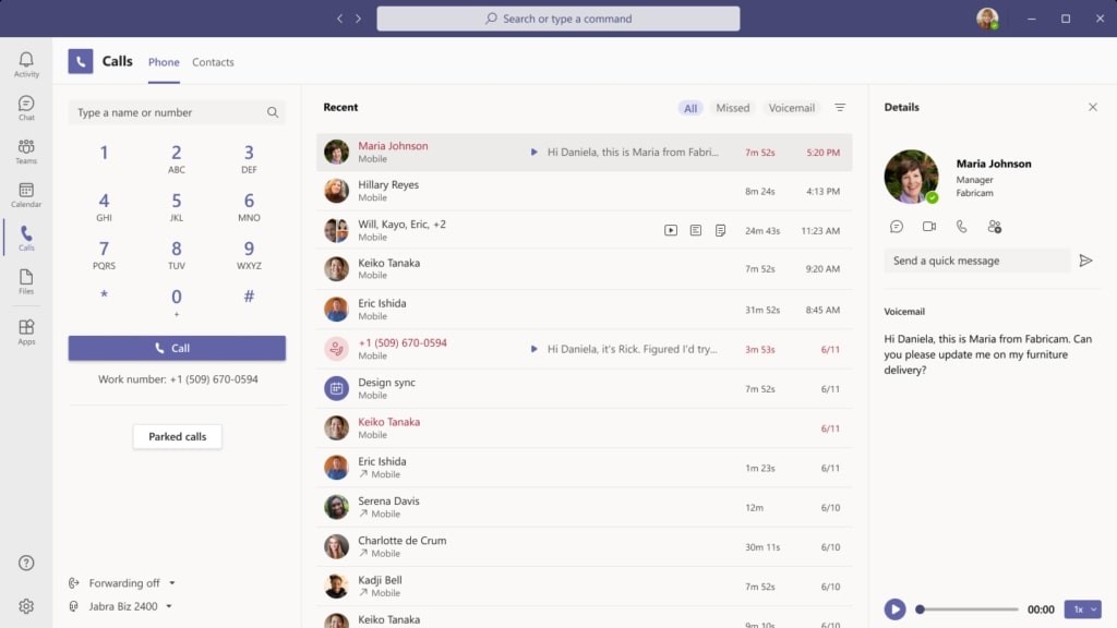 Microsoft Teams Calling Interface