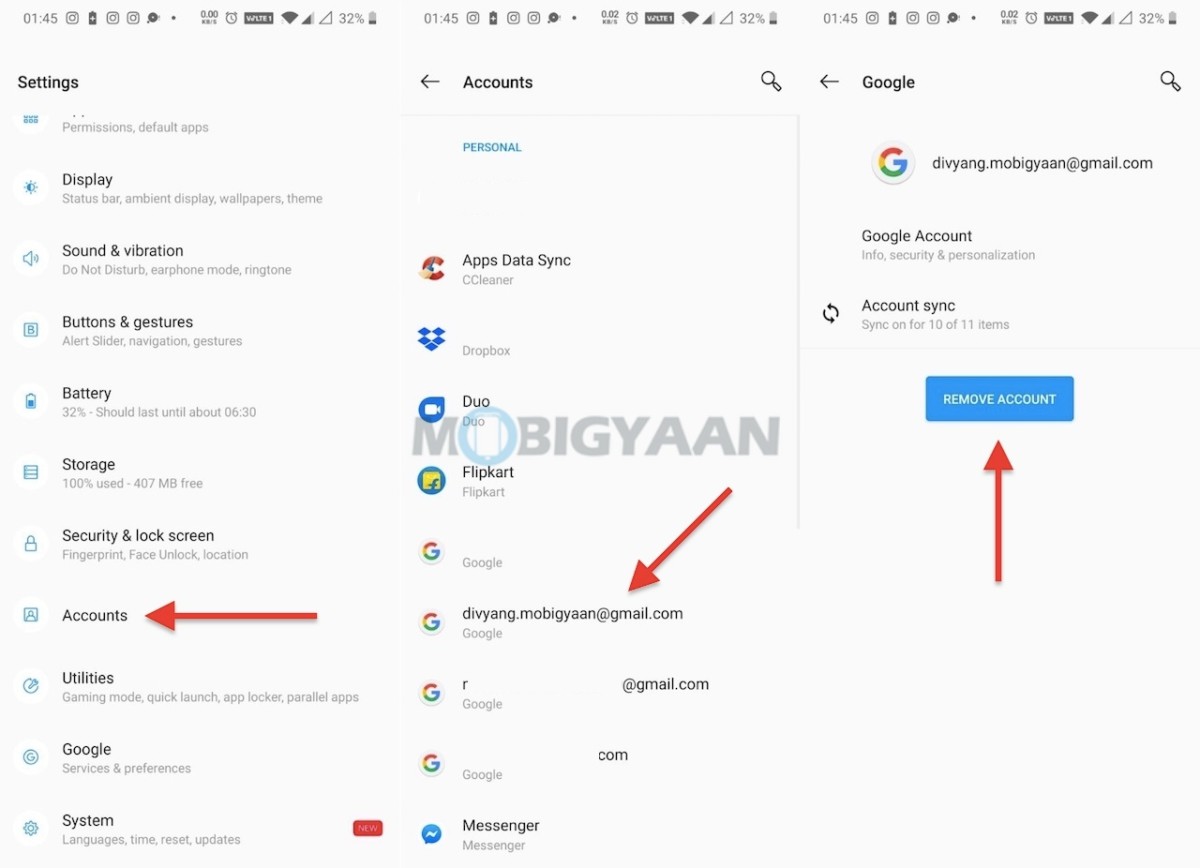 How to remove a google account from android or ios device