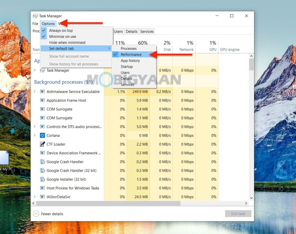 How to set default tab in Task Manager in Windows 10 2