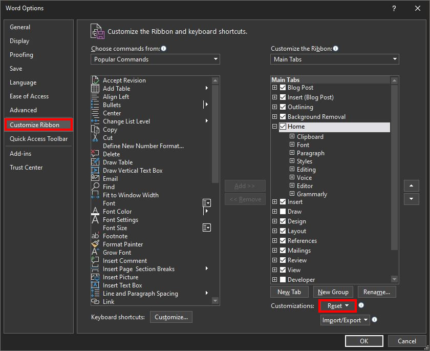 MS Office Ribbon Settings 2