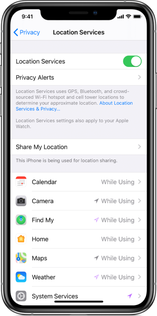 iphone location permission apps
