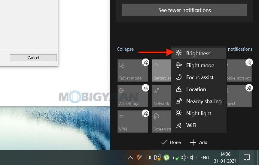 How to add brightness slider in Notification Center Windows 10 1