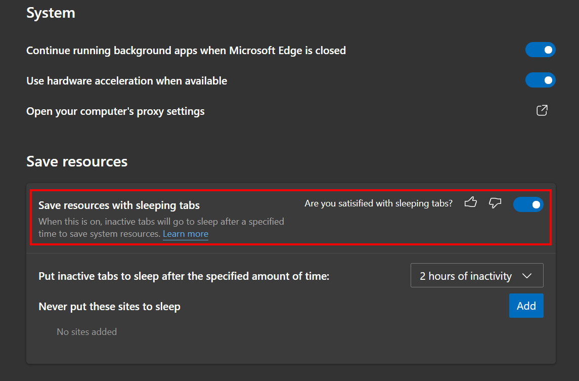 Enable Microsoft Edge Sleeping Tabs