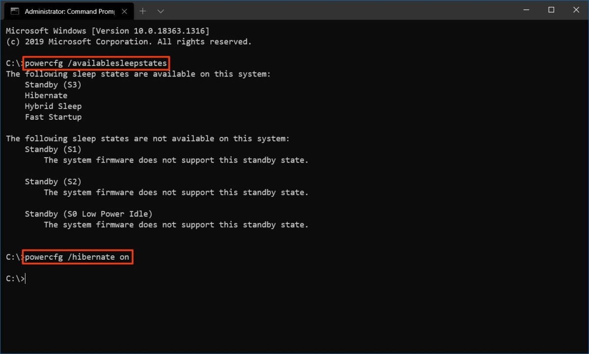 hibernate windows 10 command