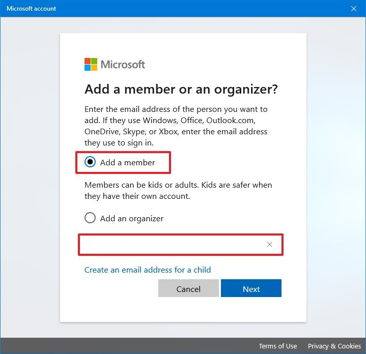 Add Member to Windows 10