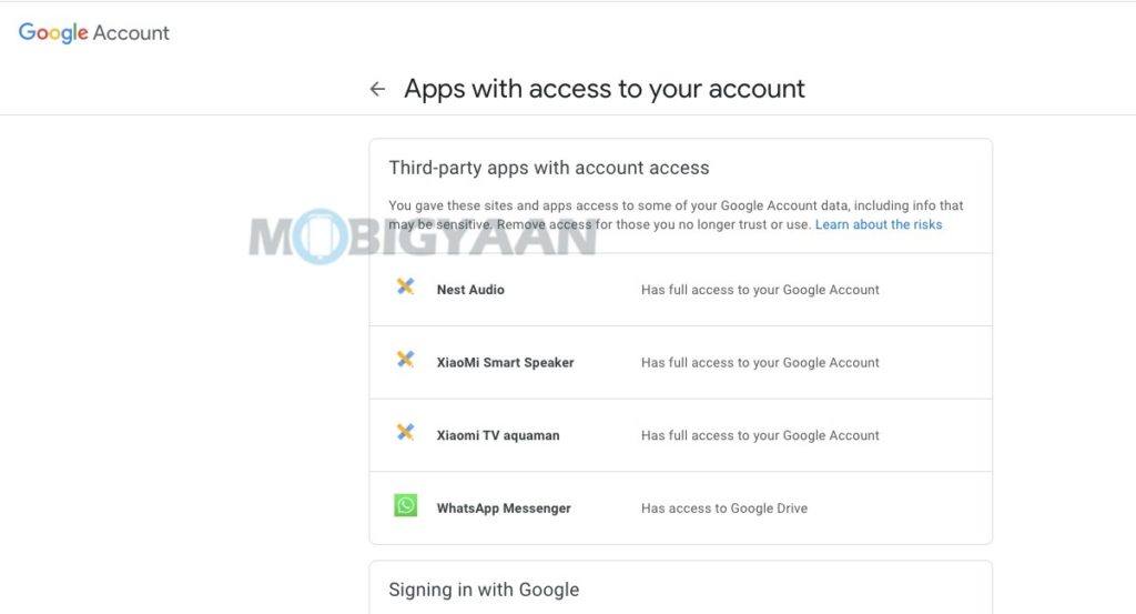 remove apps from google account