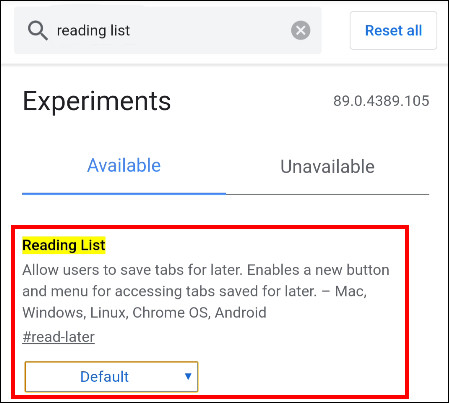 Chrome Android Reading List