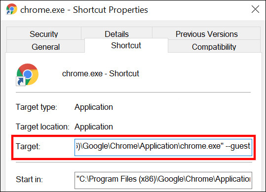 Google Chrome Guest Mode Shortcut