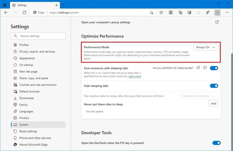 Microsoft Edge Performance Mode