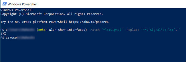 Windows 10 PowerShell Wi-Fi Signal Strength