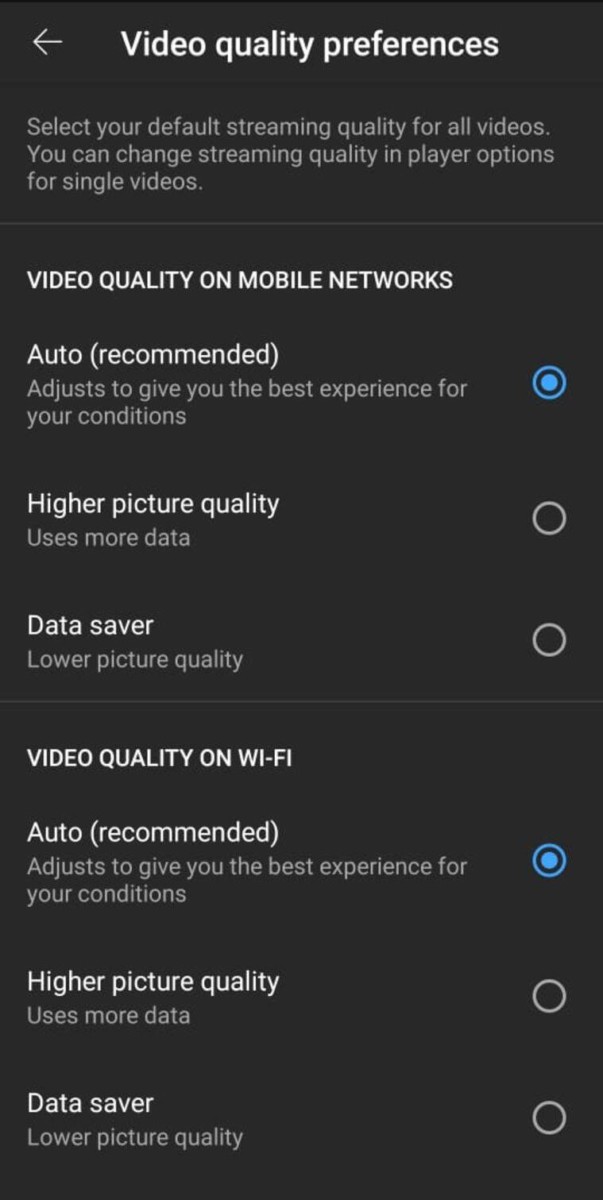 YouTube Video Quality Settings