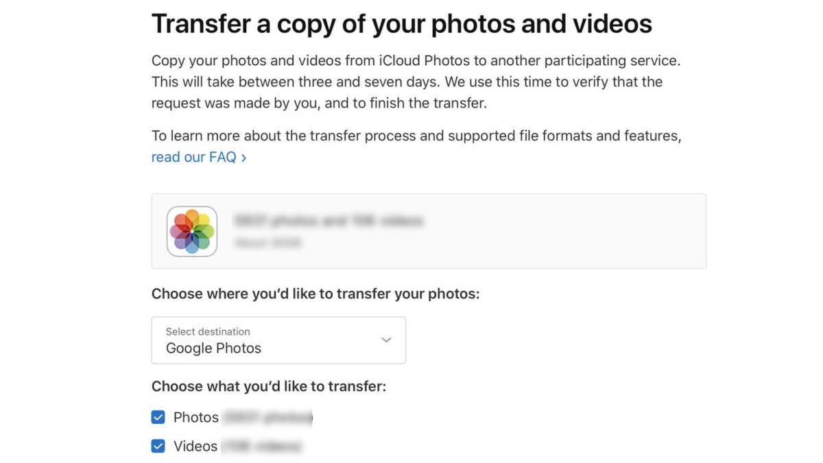 Transfer iCloud Photos to Google Photos