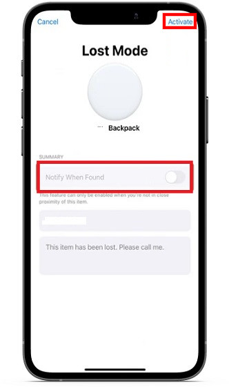 Enable Lost Mode for Apple AirTag