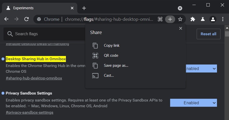 Google Chrome Sharing Hub