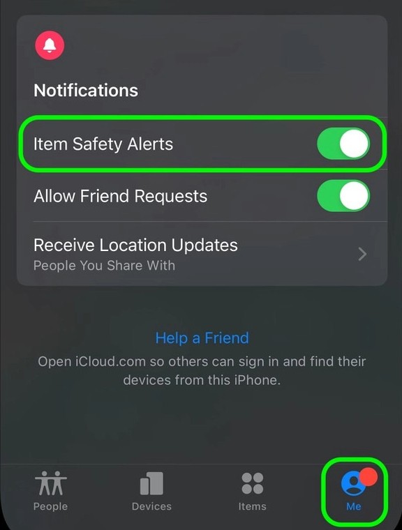 Disable AirTag Safety Alerts