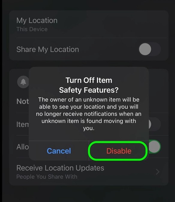 Disable Airtag Safety Alerts 2