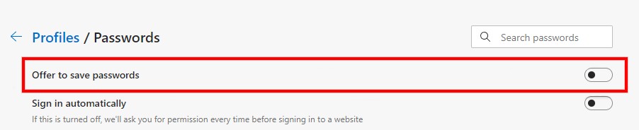 Disable Microsoft Edge Password Manager