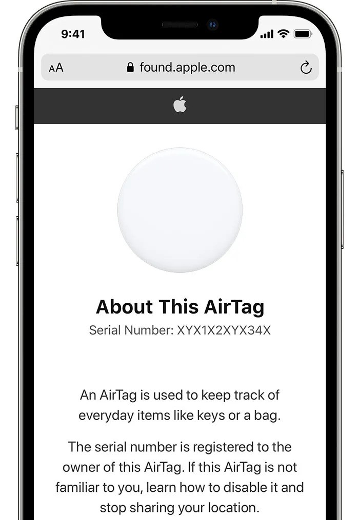 apple airtag serial number search