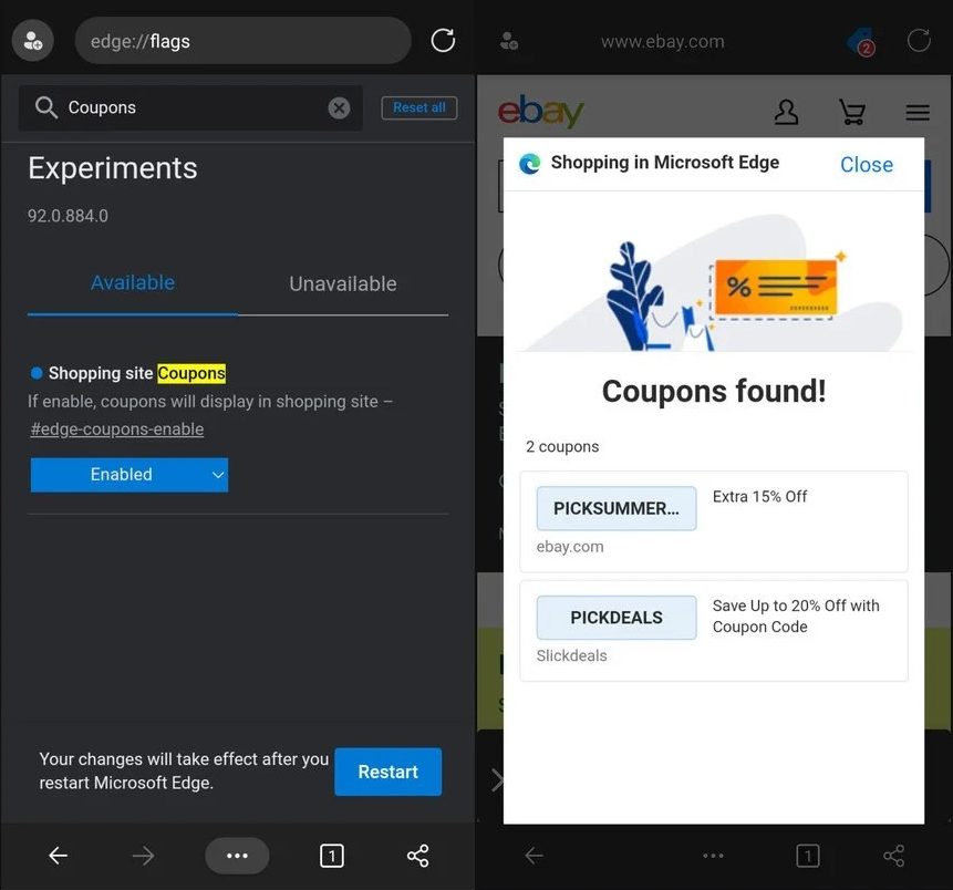 Microsoft Edge Shopping Feature Android