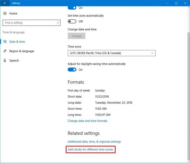 How to add multiple time zone clocks in Windows 10