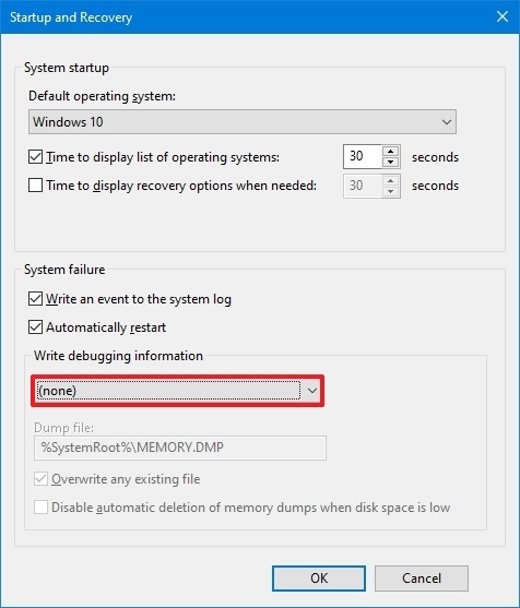 Disable Crash Dump File Win 10 3