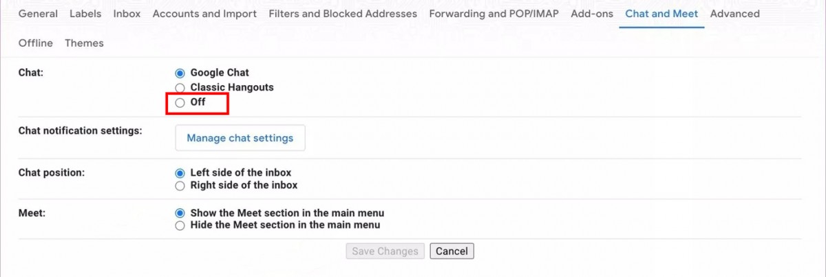 Disable Google Chat Gmail 4